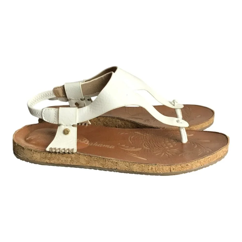Tommy Bahama Sandals White Leather‎ Slingback Preppy Beach Resort Boho Tropical